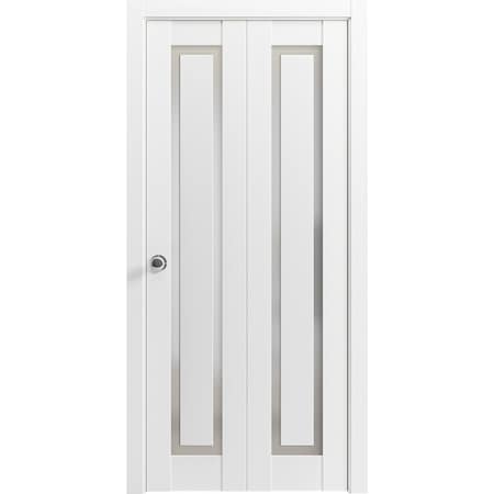 Sartodoors Sliding Closet Bi-fold Doors 64 x 80in, Planum 0888 Painted White W/ Frosted Glass, Sturdy Tracks PLANUM0888BF-BEM-64